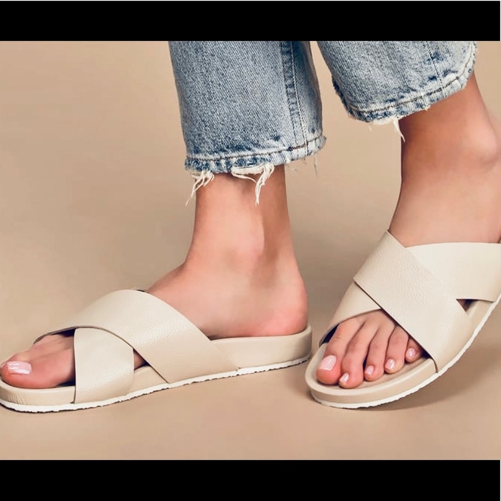 Seychelles, Leather Slide Sandals: Off-White
